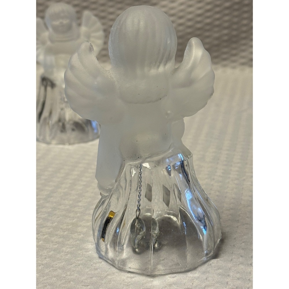2 Goebel Bell Glass Angel Frosted Satin Sitting On Clear Bell 24%‎ Lead Crystal - Picture 10 of 16